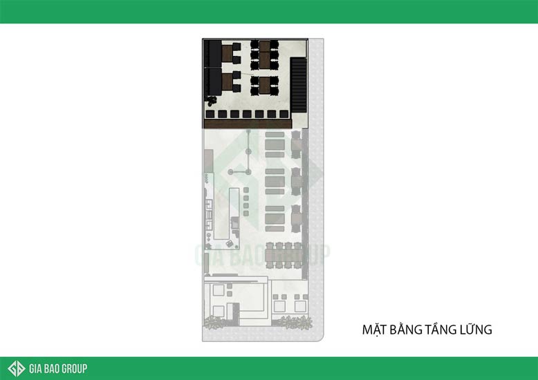 Mằt bằng tầng lửng của thiết kế nội thất quán cafe đẹp