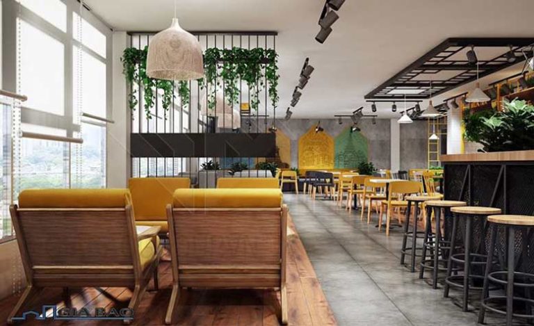 Thiết kế quán cafe ấn tượng với kiểu bàn ghế cao như quán bar