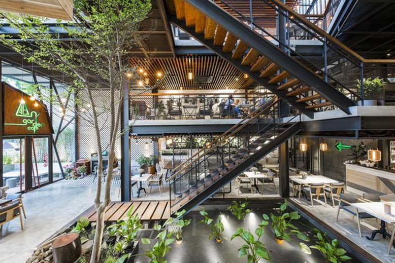 thiết kế quán cafe phong cách industrial
