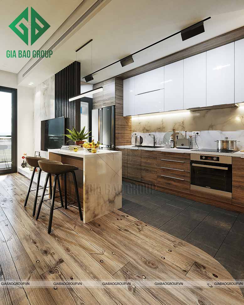 Thiết kế kiến trúc cho phòng bếp của một căn nhà phố