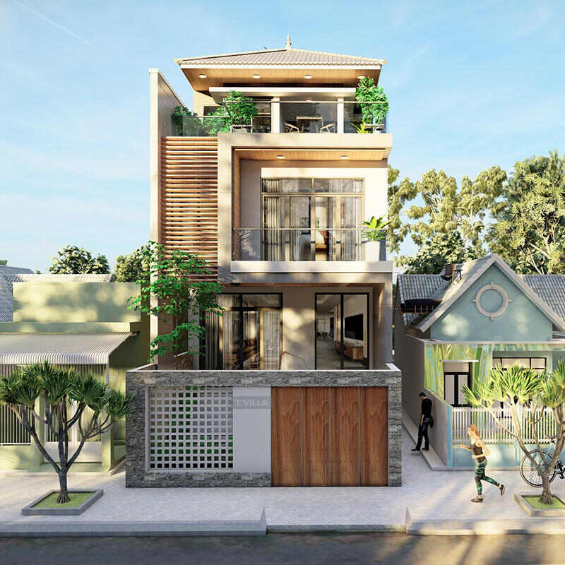 Nhà lệch tầng dành nhiều không gian trồng cây xanh