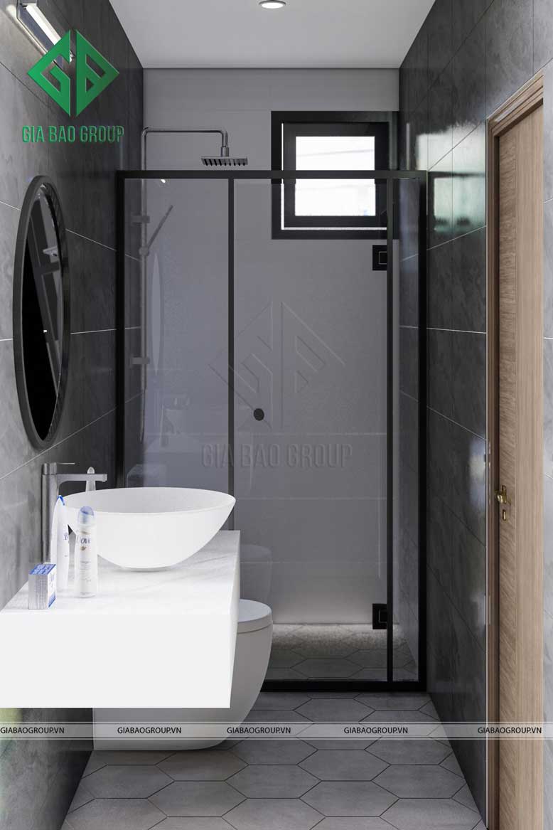 Khu vực tắm và khu vực vệ sinh cách nhau bởi hệ kính cường lực