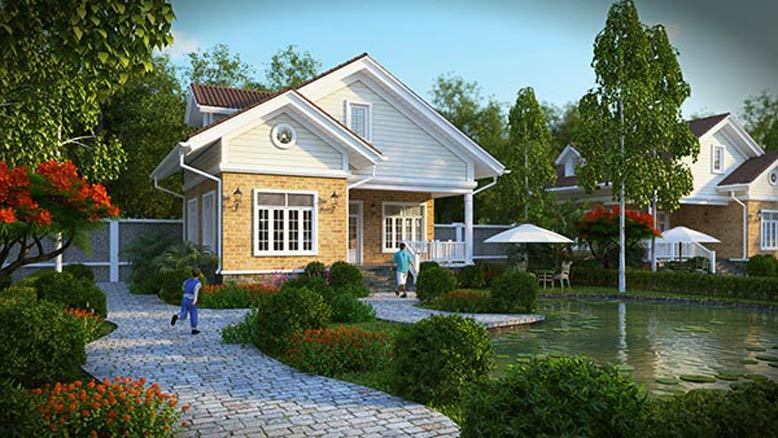 Sân vườn nhà 1 tầng mái thái được trang trí độc đáo