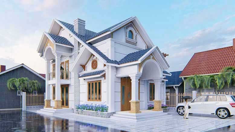 Thiết kế nhà 2 tầng 2 mặt tiền