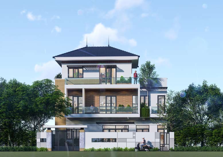 Mẫu nhà 3 tầng mái nhật đẹp mắt