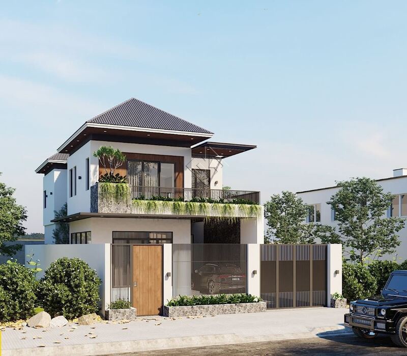 Thiết kế nhà phố đẹp 2 tầng mái Nhật