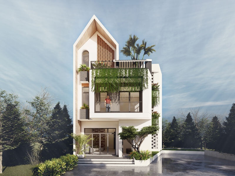 Mẫu nhà 2 tầng 2 mặt tiền đẹp
