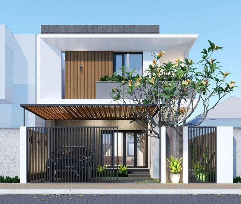 Nhà 2 tầng đẹp hiện đại có gara để xe