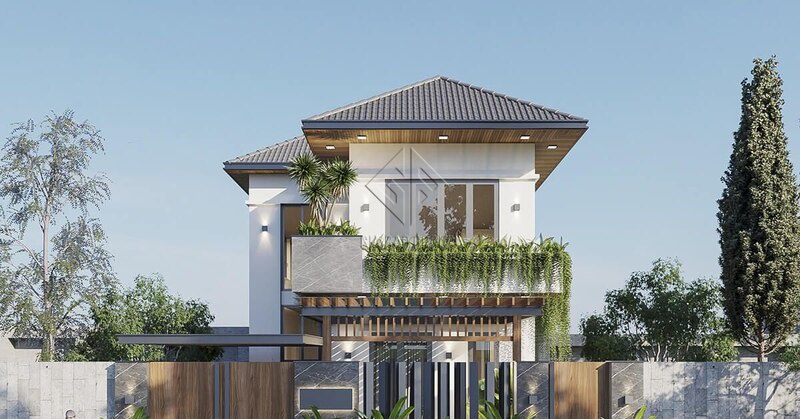Mẫu nhà phố đẹp 2 tầng mái Nhật
