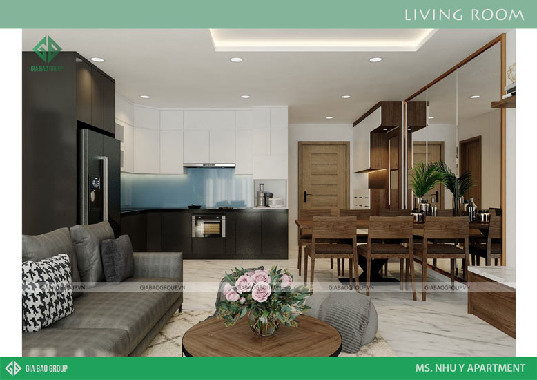 Phòng ăn được thiết kế liên thông với phòng khách