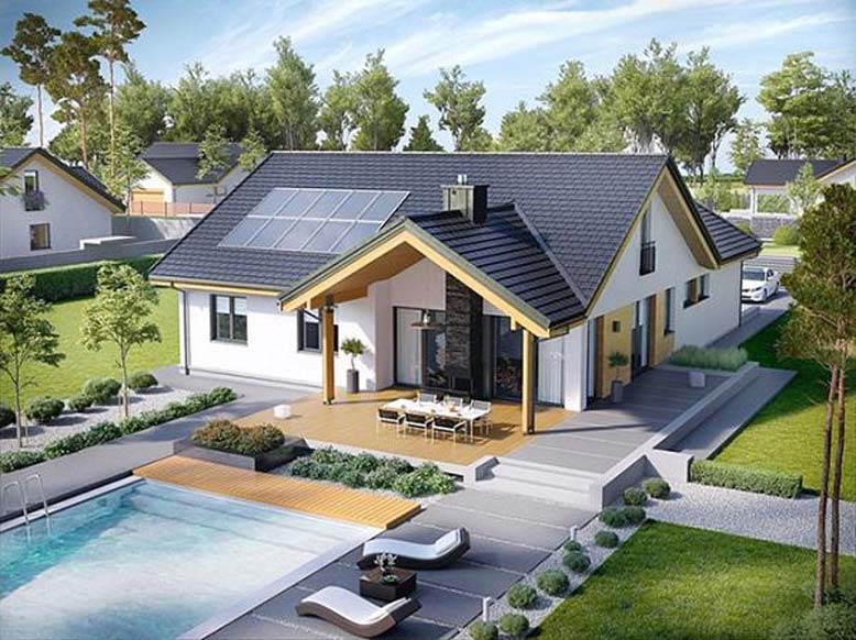 Nhà 1 tầng 3 phòng ngủ hệ mái ngói thái
