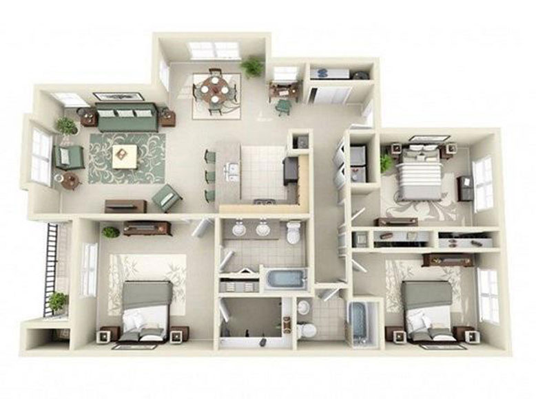 Thiết kế nhà 1 tầng 3 phòng ngủ mang lại sự thoải mái