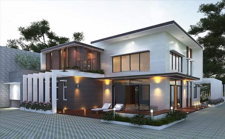 Thiết kế nhà 2 tầng mái bằng hiện đại