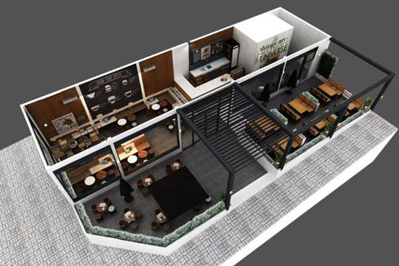 Thiết kế quán cafe 2 mặt tiền