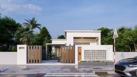 Thiết kế nhà cấp 4 mái bằng hiện đại nhà a.Vương, BìnhPhước