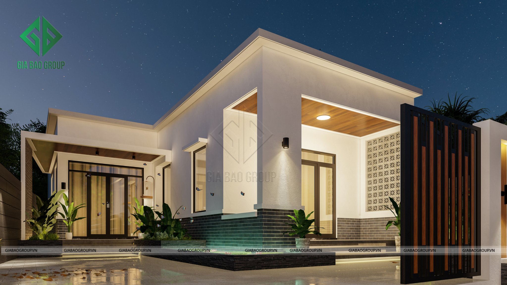 Lối kiến trúc hiện đại hình chứ L kết hợp với các khôi vuông tạo sự vững chắc cho ngôi nhà