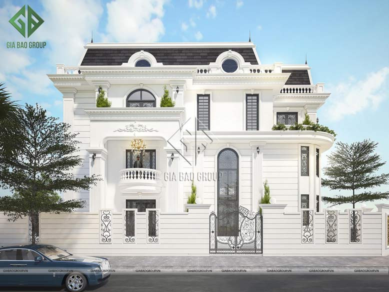 Mẫu biệt thự 4 tầng tân cổ điển mái ngói Mansard