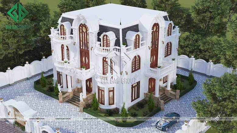 Thiết kế biệt thự tân cổ điển 4 tầng mái ngói