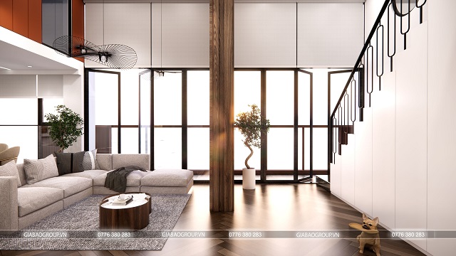Nội thất phòng khách sau cải tạo căn hộ phong cách hiện đại