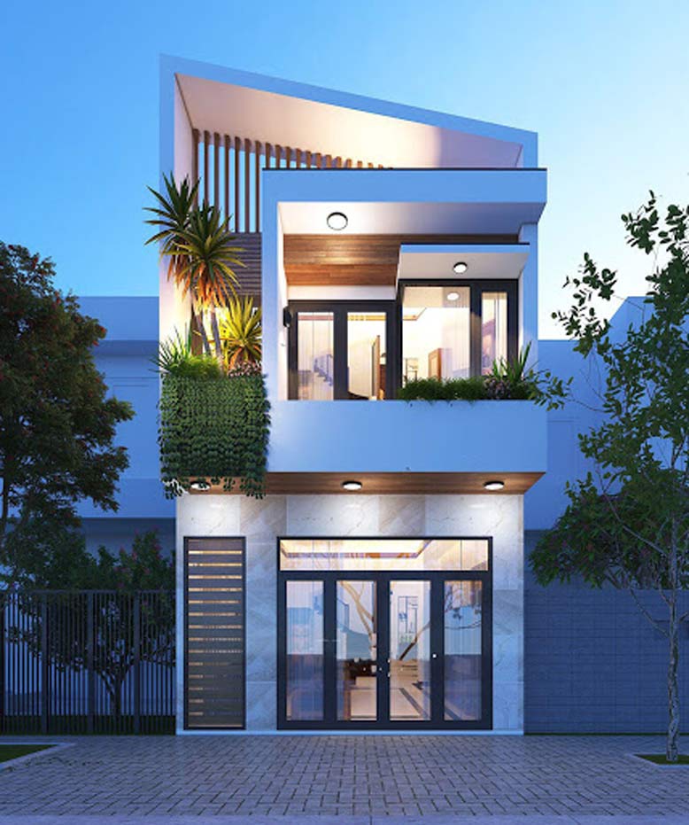 Mẫu nhà ống 2 tầng mái lệch