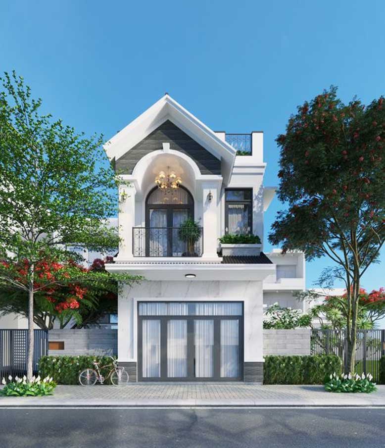 Thiết kế nhà ống 2 tầng đẹp với mái chữ A