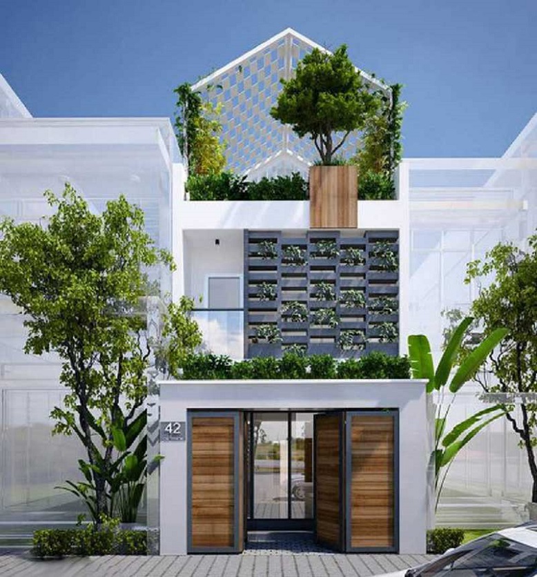 Thiết kế nhà ống 2 tầng có giếng trời