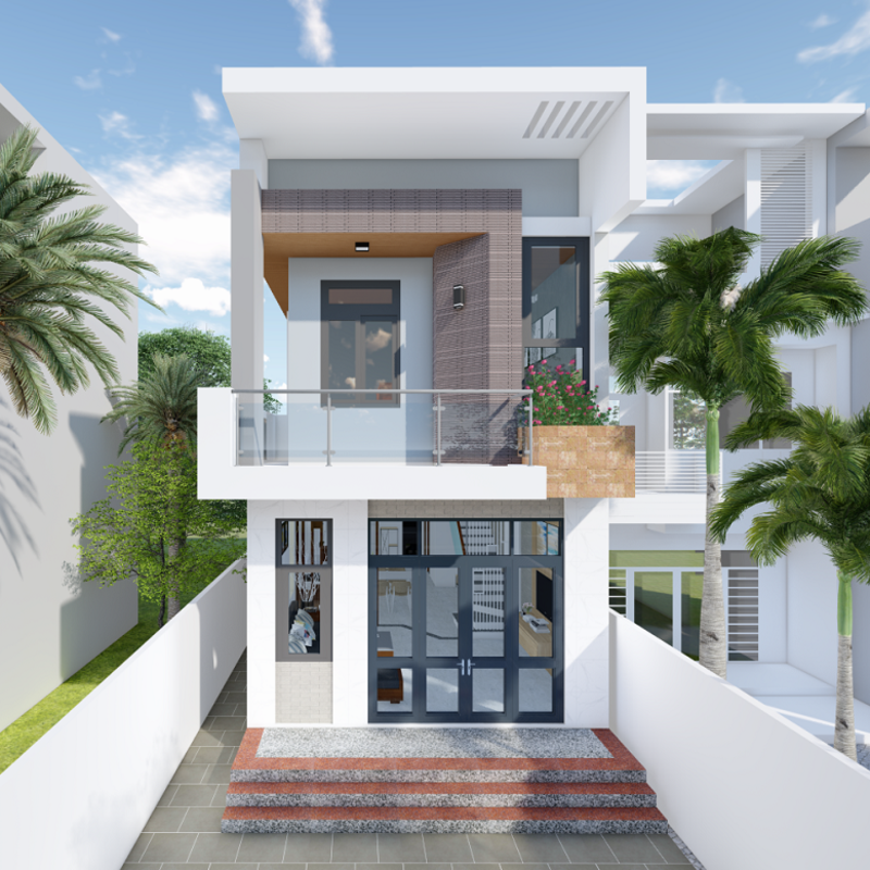 Mẫu nhà ống 2 tầng trắng đẹp