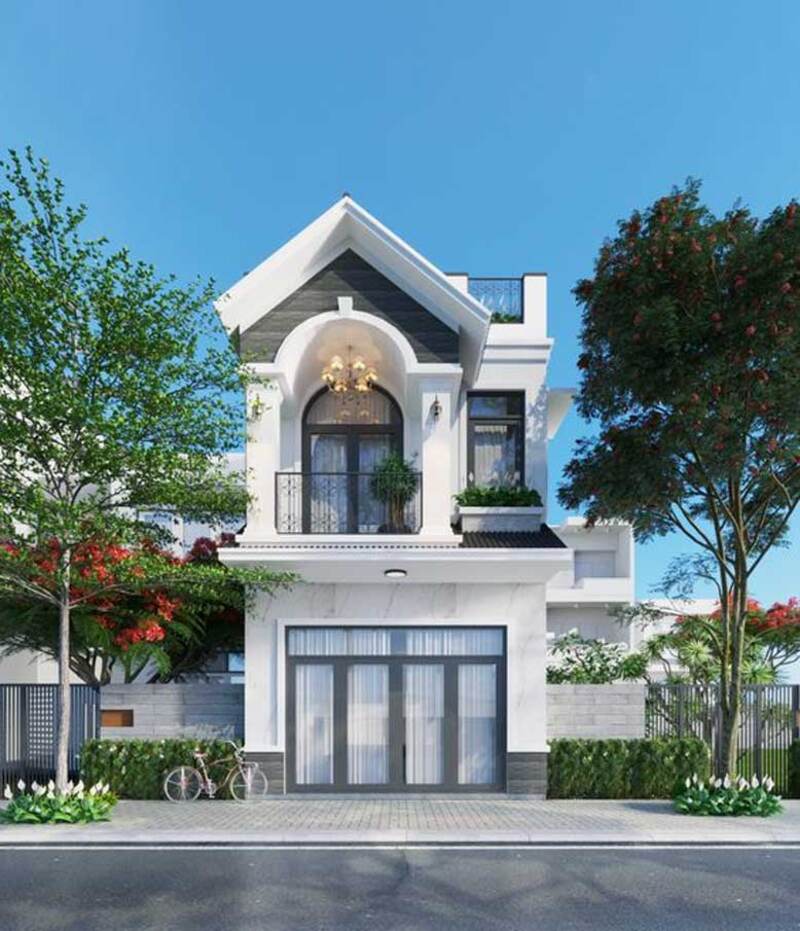 Mẫu nhà ống 2 tầng với mái thái