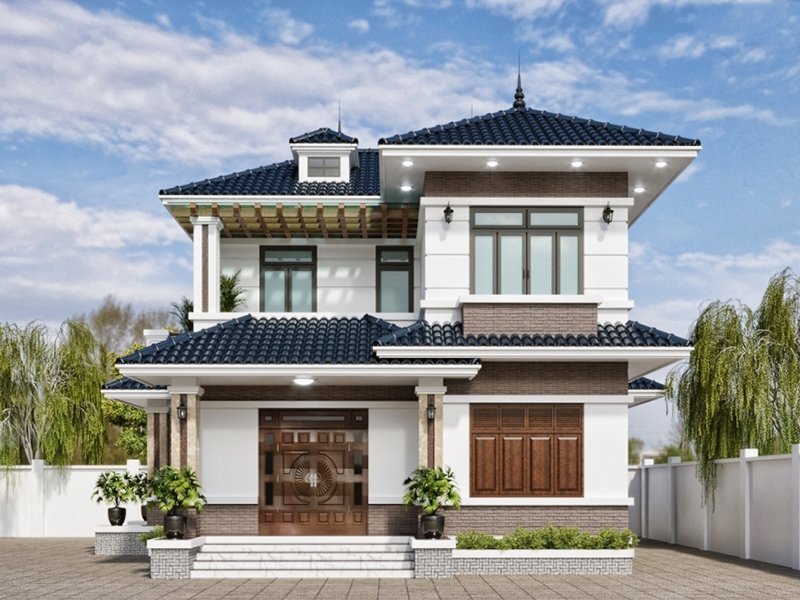 Mẫu biệt thự 2 tầng có phần mái Nhật