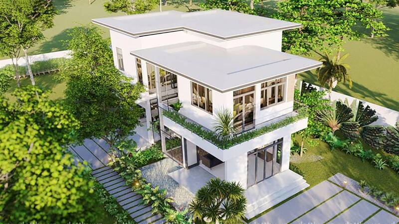 Mẫu biệt thự 2 tầng với mái bằng