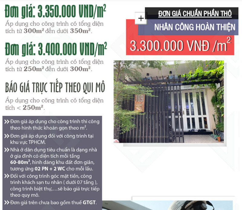 Bảng giá thi công thô của Gia Bao Group
