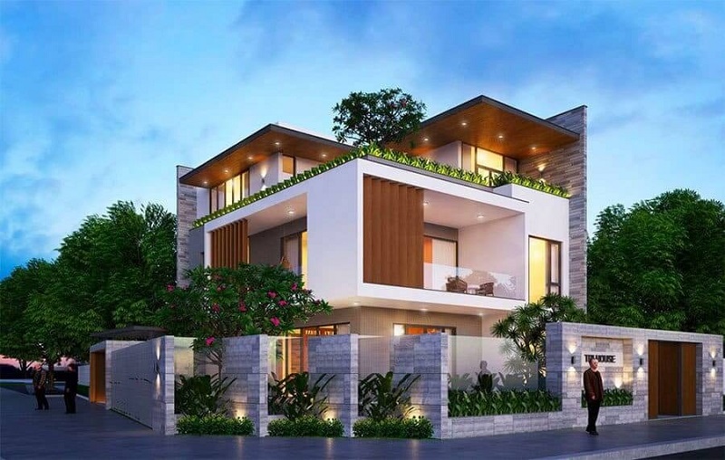 Mẫu biệt thự 2 tầng có 2 mặt tiền