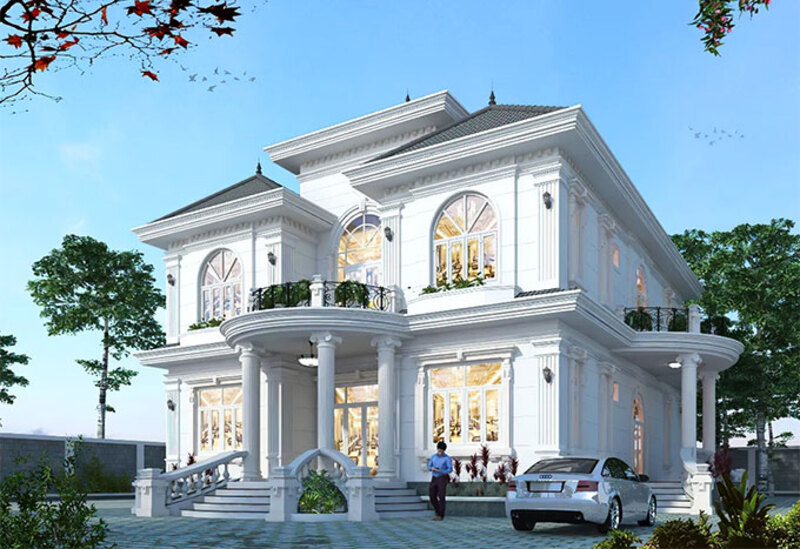 Mẫu biệt thự 2 tầng kiểu Châu Âu lớn có 5 phòng ngủ