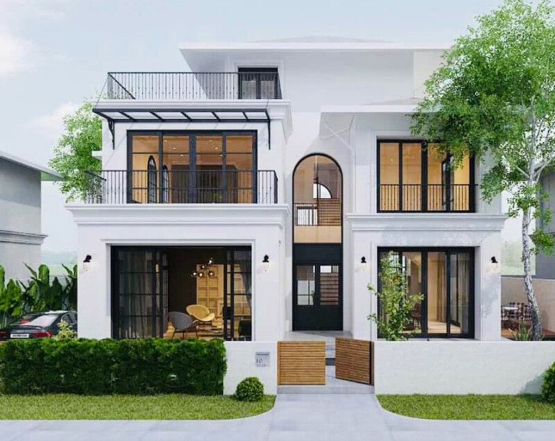 Mẫu biệt thự 2 tầng kiểu Châu Âu theo kiểu Mỹ