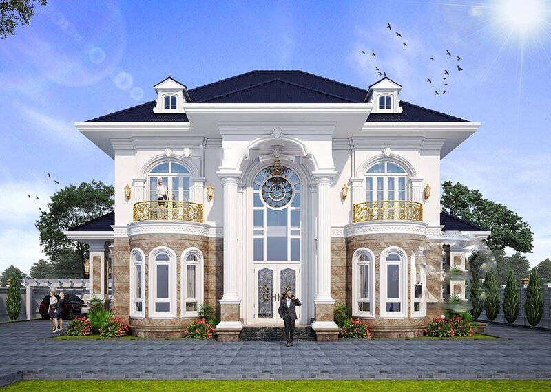 Mẫu biệt thự 2 tầng kiểu Châu Âu theo kiểu Pháp