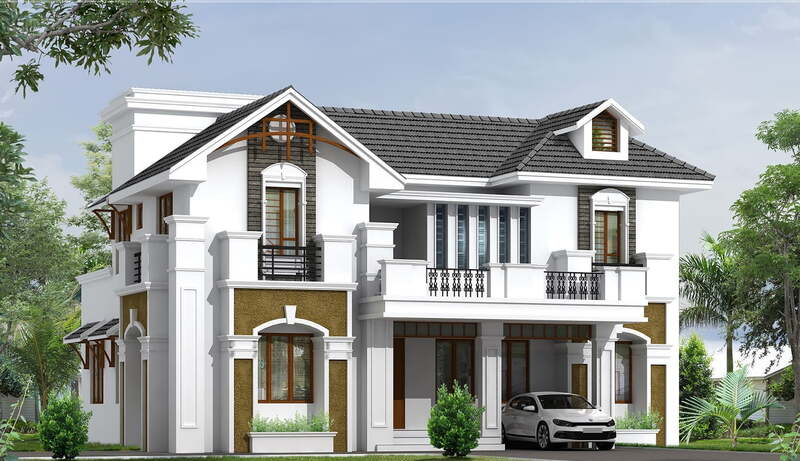 Mẫu biệt thự 2 tầng kiểu Châu Âu với mái Thái