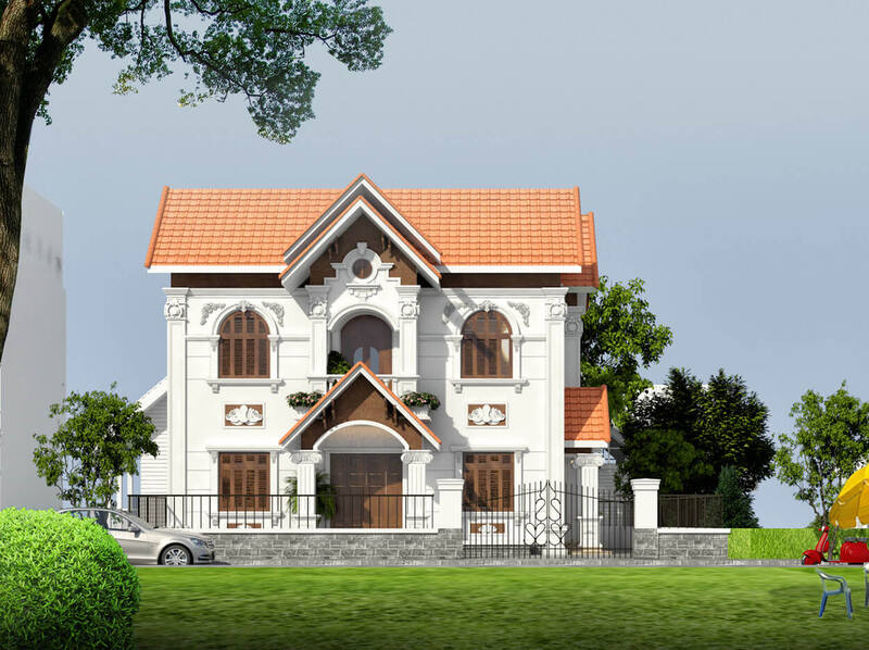 Mẫu thiết kế biệt thự mái thái 2 tầng 5 phòng ngủ phù hợp với gia đình đông thành viên