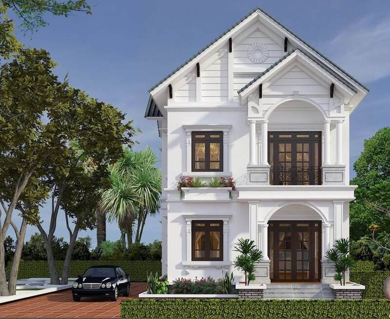 Thiết kế biệt thự mái thái 2 tầng dạng ống thích hợp với quỹ đất hẹp 