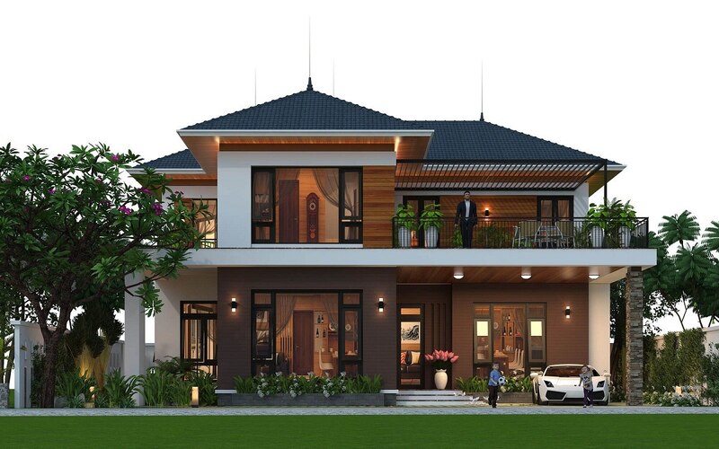 Thiết kế biệt thự 2 tầng mái thái phong cách hiện đại