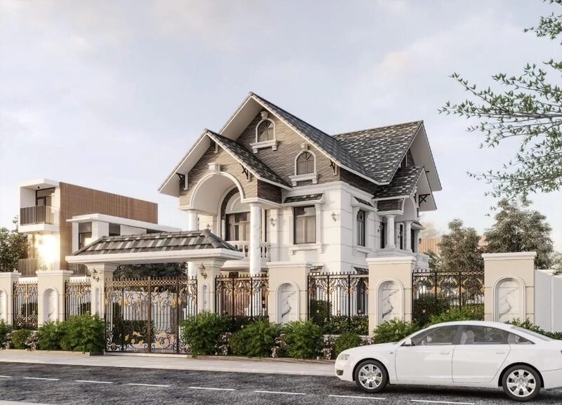 Biệt thự 2 tầng mái thái với ngoại thất đẹp và nội thất tiện nghi, không gian thoáng mát và công năng hoàn hảo