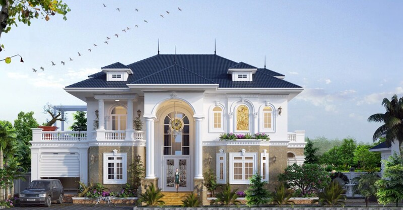Thiết kế biệt thự 2 tầng mái thái phong cách tân cổ điển