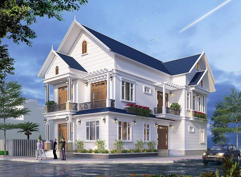 Thiết kế nhà 2 tầng mái thái chữ L