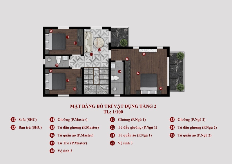 Mặt bằng bố trí tầng 2 nhà phố 6m 2 tầng