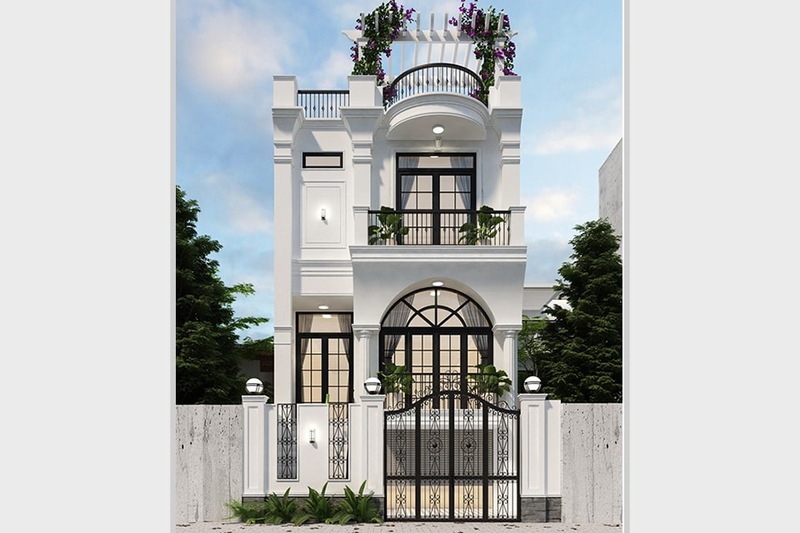 Mẫu thiết kế nhà phố 2 tầng mặt tiền 6m tân cổ điển