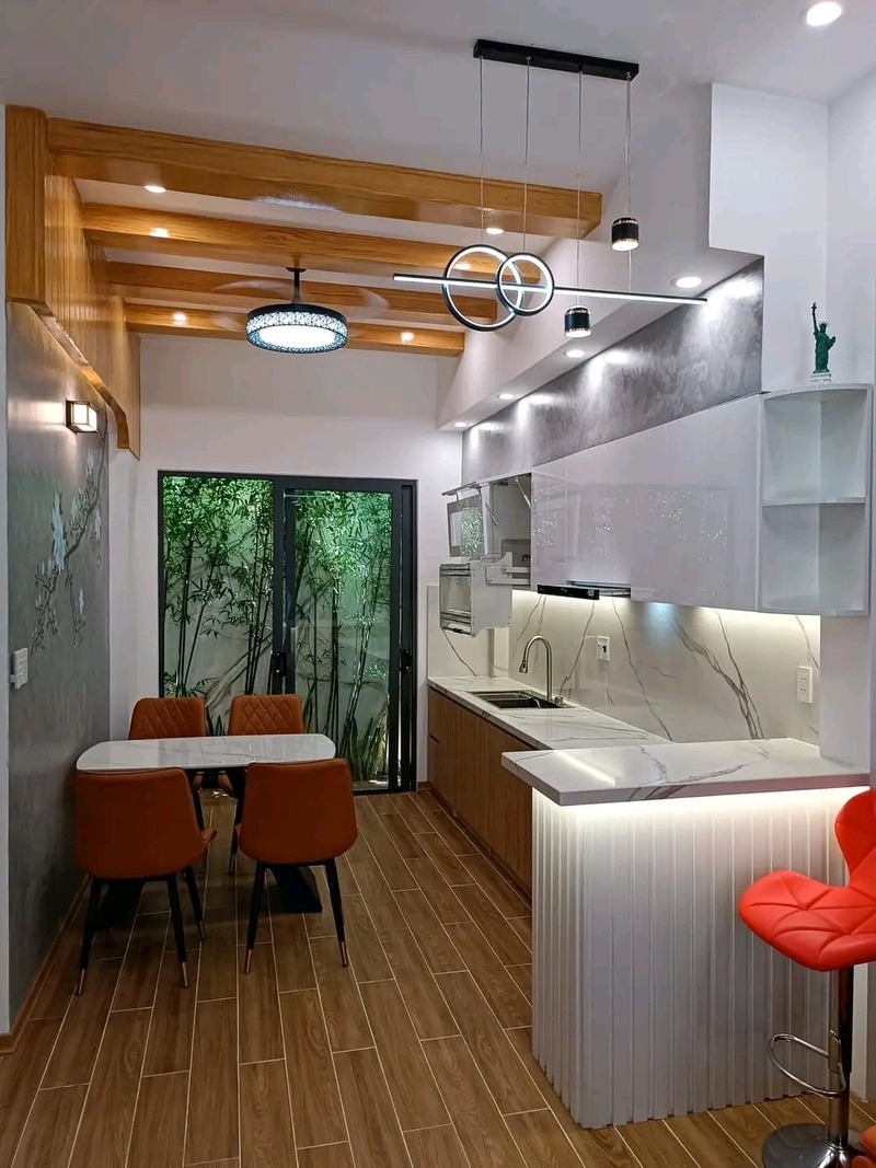 Khu vực bếp và phòng ăn của nhà phố 2 tầng 6m