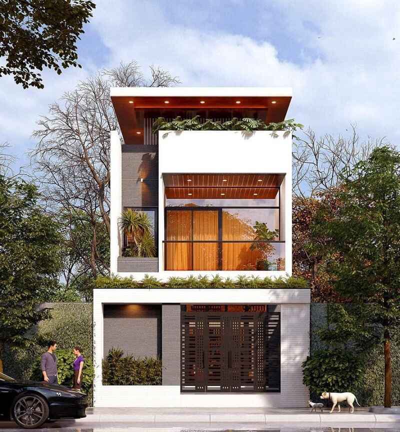 Mẫu nhà phố 2 tầng mặt tiền 7m có tầng tum