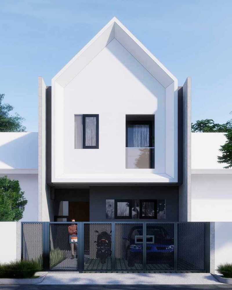 Mẫu mặt tiền nhà phố 7m 2 tầng thiết kế lệch tầng