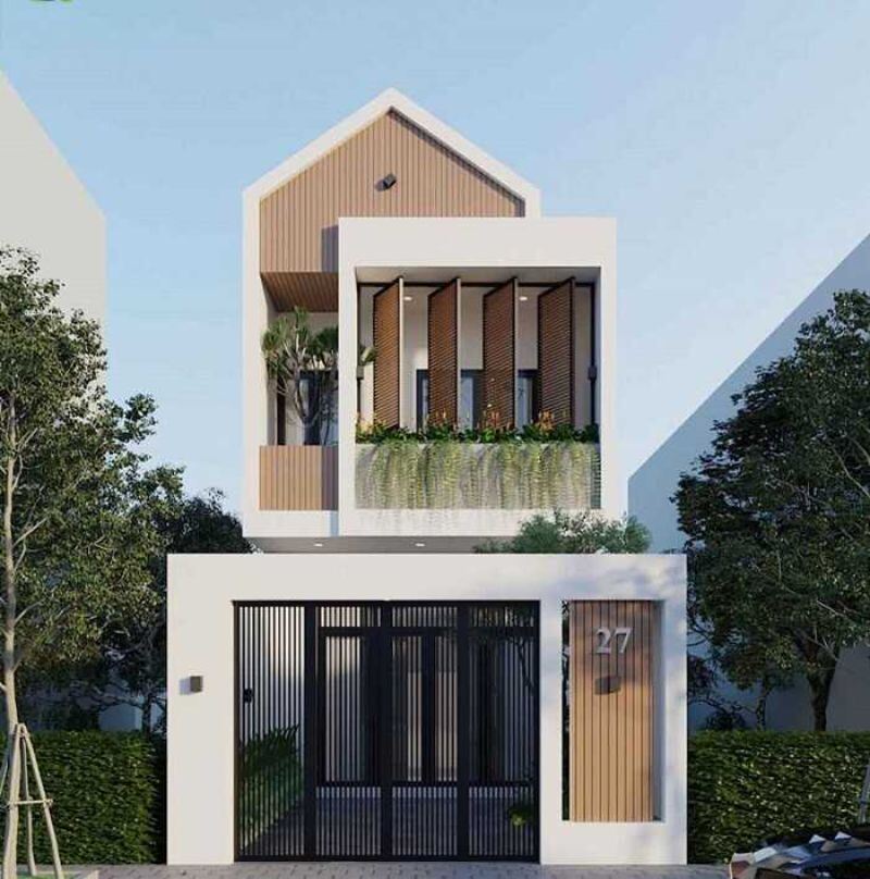 Thiết kế mặt tiền nhà phố 7m 2 tầng