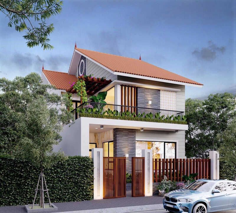 Thiết kế hiện đại kết hợp mái ngói đỏ đem lại điểm mới lạ cho công trình