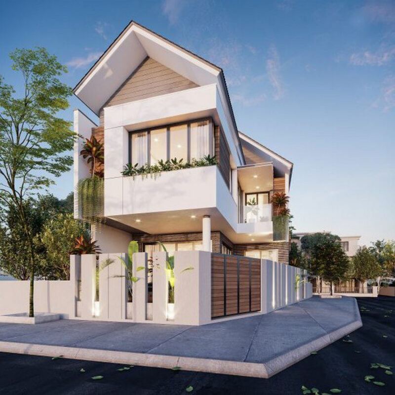 Nhà phố 8m 2 tầng 2 mặt tiền đường thiết kế ấn tượng